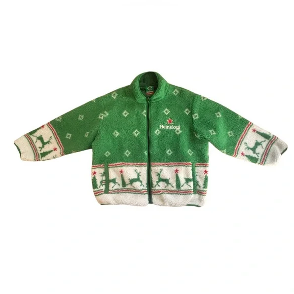 RARE🎄HEINEKEN vintage Ugly Christmas Sherpa jacket men’s coat size XL - Picture 4 of 16